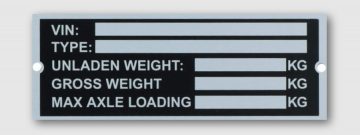 VIN Plate Example Displaying Unladen & Gross Weight & Mass Axle Loading